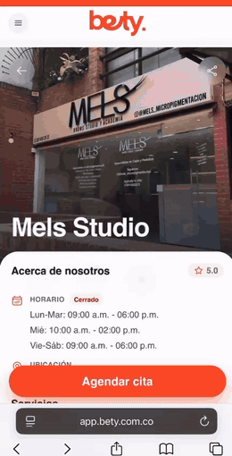 Cliente agendando una cita en Bety